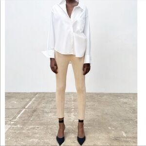 New Zara | Highrise Faux Suede Taupe Brown Leggings Split Zipper Hem